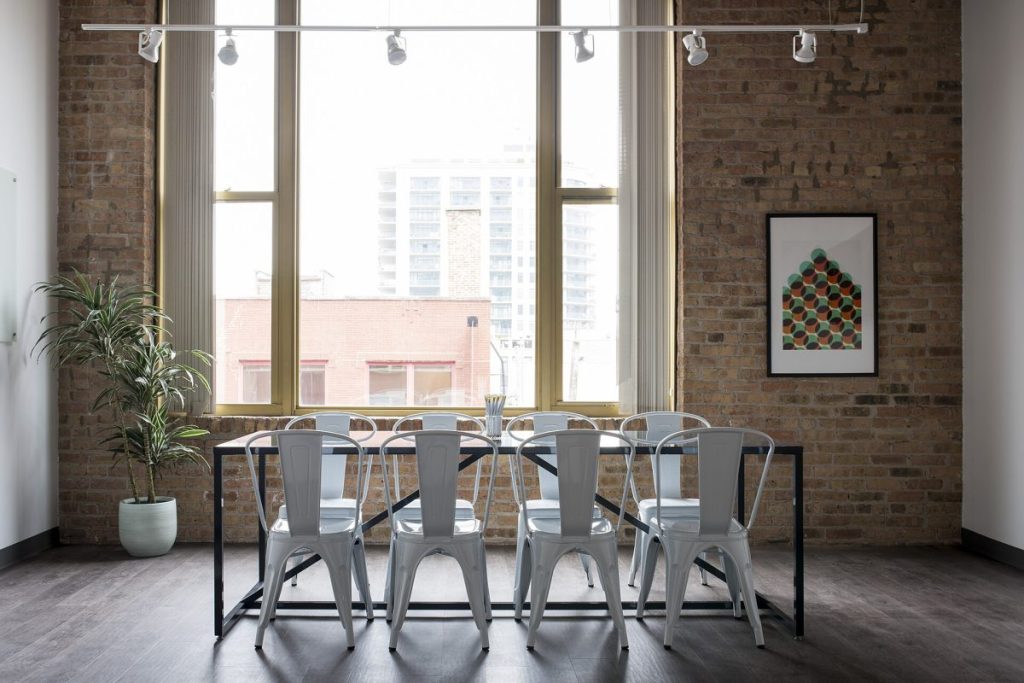 Meeting room with table and chairs